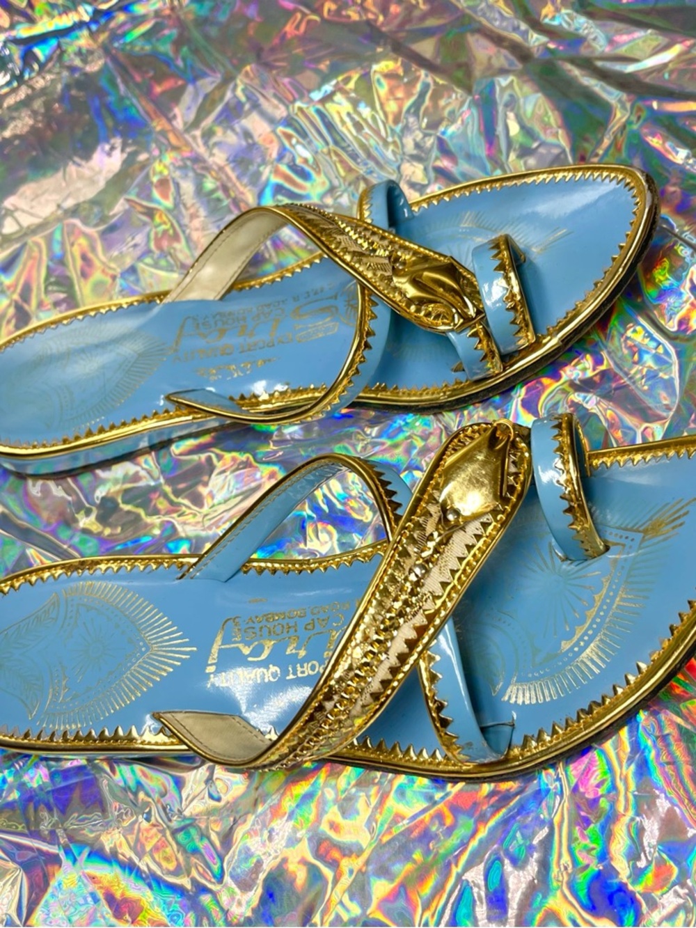 Vintage Kolhapuri Indian Pointed Toe Metallic Sandals Flip Flops Bombay - Picture 3 of 13